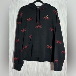 Jordan Black Hoodie with Red Graphics and Gold Emblem